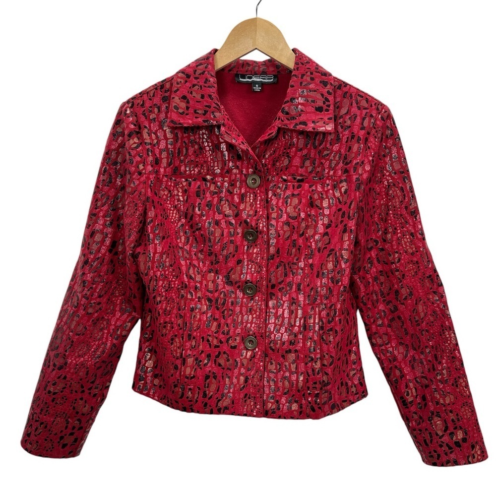 Vintage Linear Red Shiny Animal Print Jacket 90s Y2K